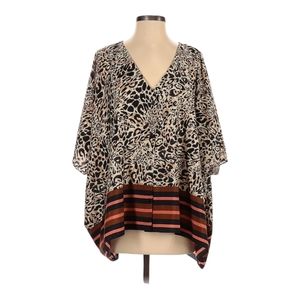 Melissa Paige Short Sleeve Blouse Size S Animal Print Striped Button Front